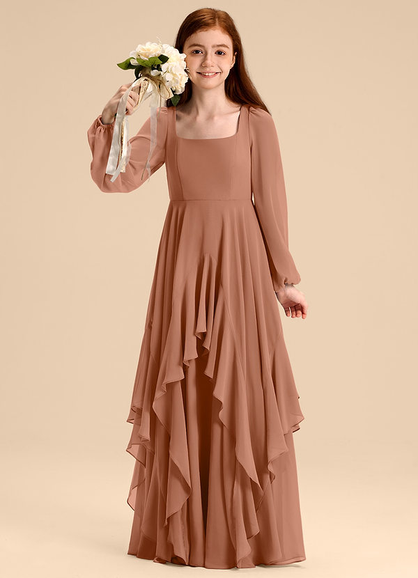 Azazie Clara Junior Abito A-Line in Chiffon Blusa Bronzo image1