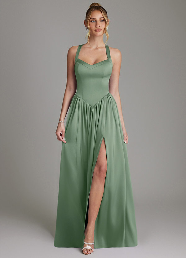 Azazie Francis Bridesmaid Dresses Matcha A-Line Corset Stretch Satin Dress image1