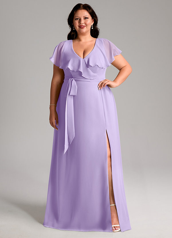 Azazie Lainey Bridesmaid Dresses Lilac A-Line with Pockets Chiffon Dress image1