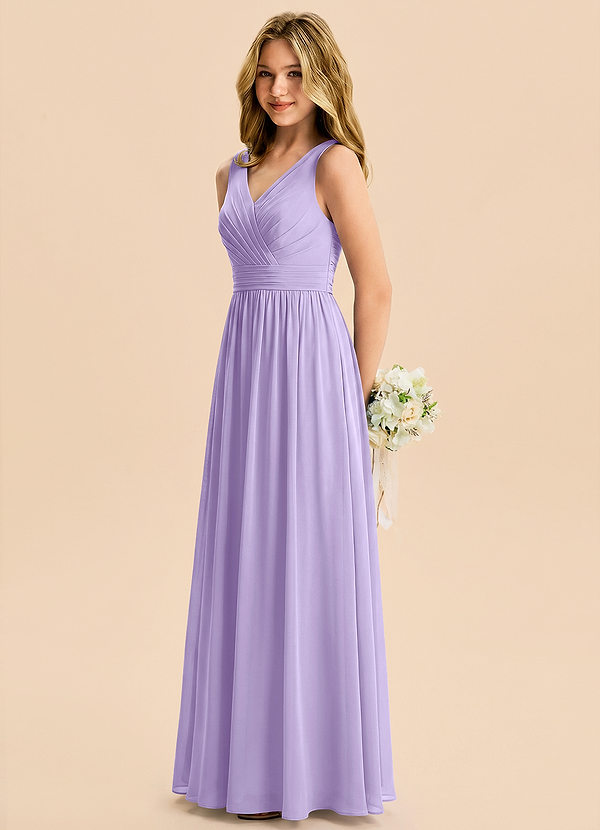 Azazie Kora Junior Lilac A-Line Pleated Chiffon Dress image1