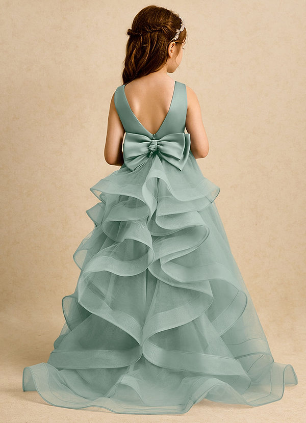 Azazie Lior Abiti da Ragazza di Fiori Abito Principessa in Tulle Plissettato Salvia Argentata image1