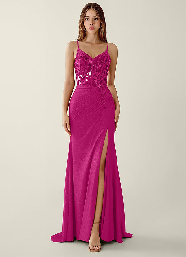 Kaida Fucsia Vestido de fiesta de sirena con corsé y lentejuelas con escote en V image1