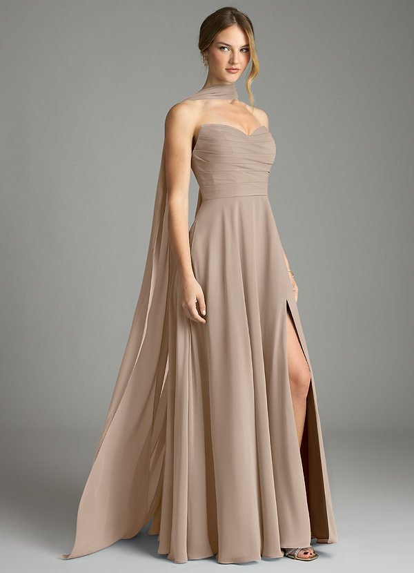Azazie Ayla Abiti da Damigella Abito A-Line in Chiffon Scollo a Cuore Taupe image1