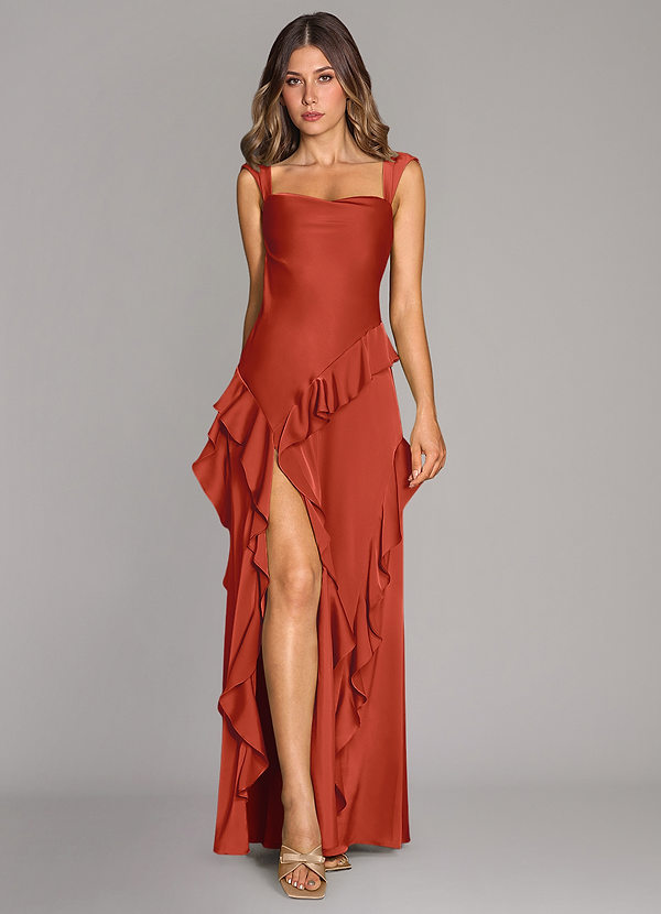 Azazie Sloane Bridesmaid Dresses Rust A-Line Sweetheart Neckline Stretch Satin Dress image1