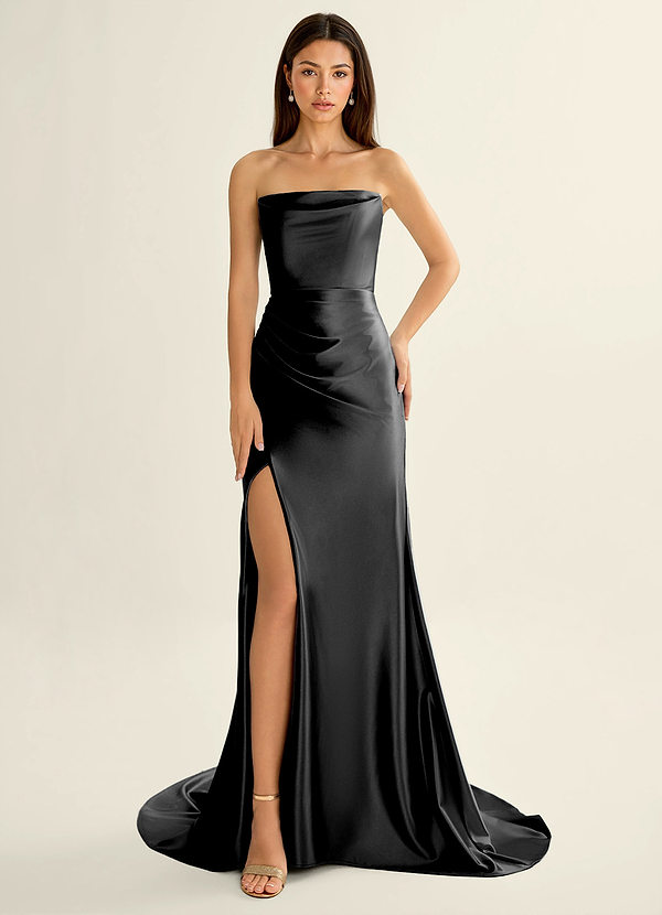 Philomena Svart Korsett Stretchig Satin Sjöjungfrubalklänning image1