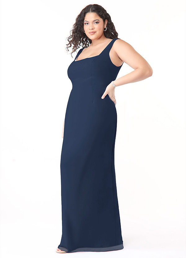 Azazie Flori Brautjungfernkleider Etui Rechteckiger Ausschnitt Chiffon Kleid Dunkelmarine image1