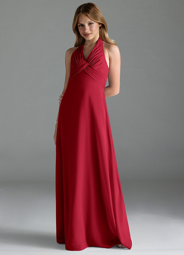 Azazie Tessie Junior Scarlet A-Line Pleated Chiffon Dress image1