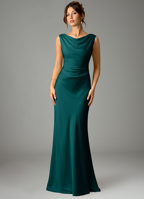 Azazie Kieryn Bridesmaid Dresses Peacock Mermaid Pleated Stretch Satin Dress image1