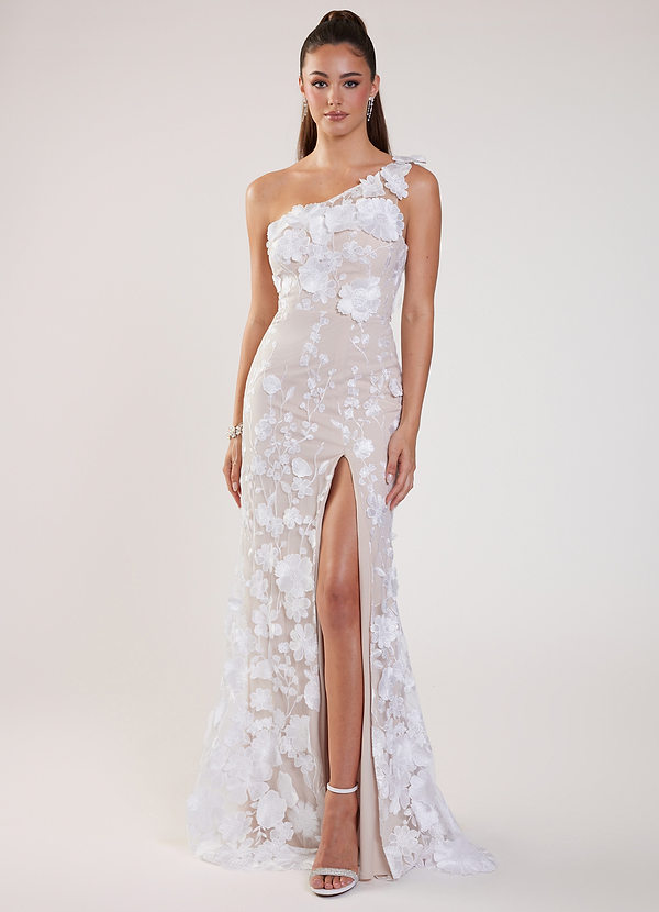 Fiorenza Avorio Abito da ballo a sirena monospalla con fiori 3D image1