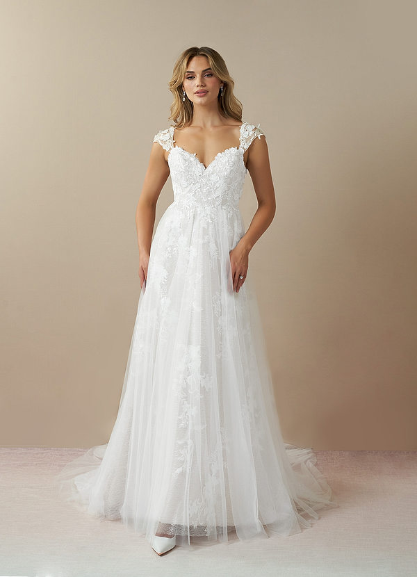 Azazie Moonstone Wedding Dresses A-Line Sweetheart Sequins Tulle Chapel Train Dress image1