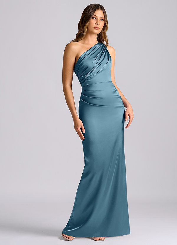 Azazie Akilah Brudtärneklänningar Klä av Sjöjungfru i Stretch Satin Ena axeln Bermuda image1