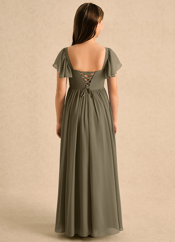 Azazie Patsy Girls Formal Robes de cortège enfant Robe Trapèze en Mousseline de soie Décolleté en cœur Vert Saule image1