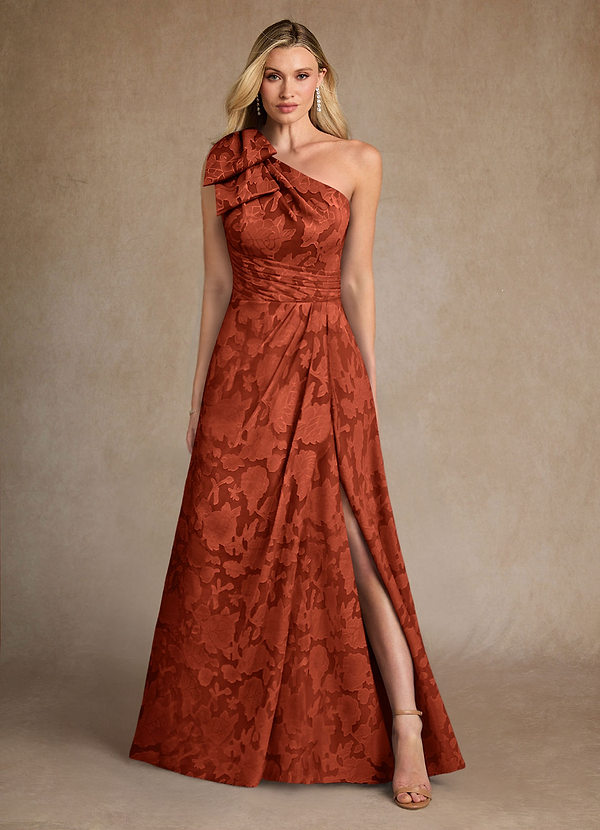 Azazie Easton 신부의 어머니 드레스 볼가운 한쪽 어깨 플로럴 번아웃 플로어 길이 드레스 image1