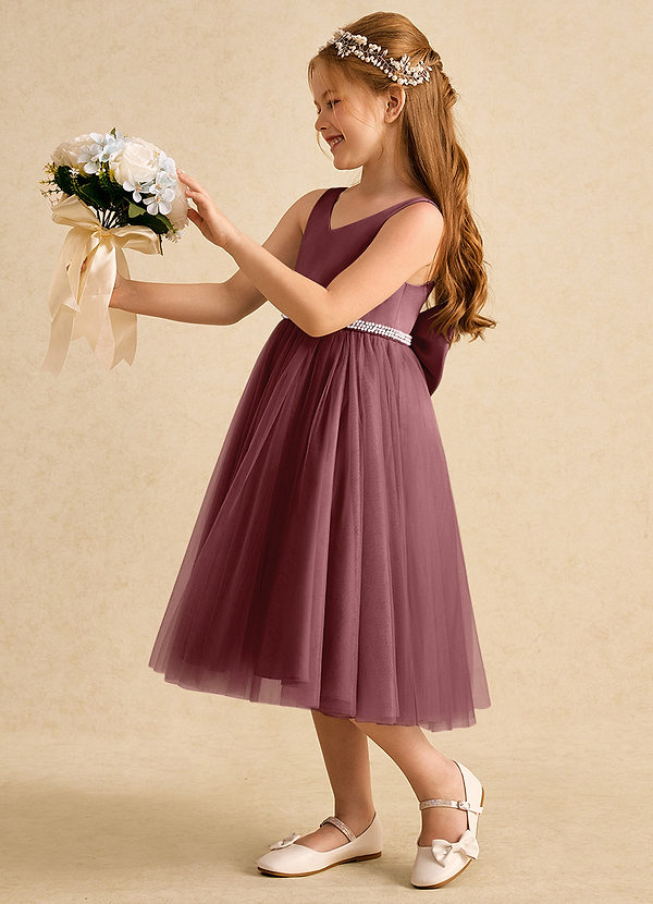 Azazie Firefly Vestidos de Niña de Flores Vestido de Rosa Del Desierto de Satin Mate de Corte En A con Lazo image1