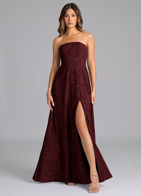 Azazie Wren Vestidos Dama de Honor Vestido de Cabernet de Devorado Floral de Corte en A con Sin tirantes image1