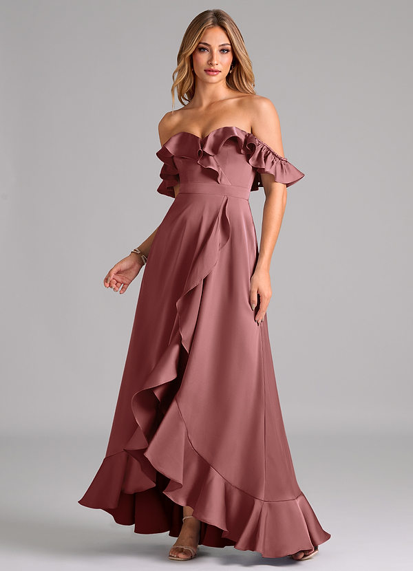Azazie Lyra Brautjungfernkleider Wandelbar A-Linie Schulterfrei Stretch-Satin Kleid Amethyst image1