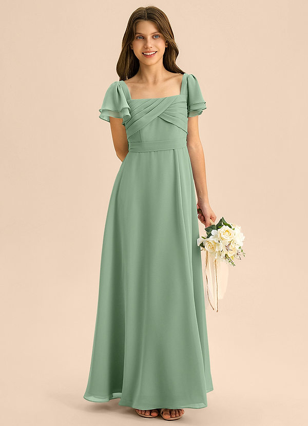 Azazie Azey Junior Robe Trapèze en Mousseline de soie Rayé Matcha image1