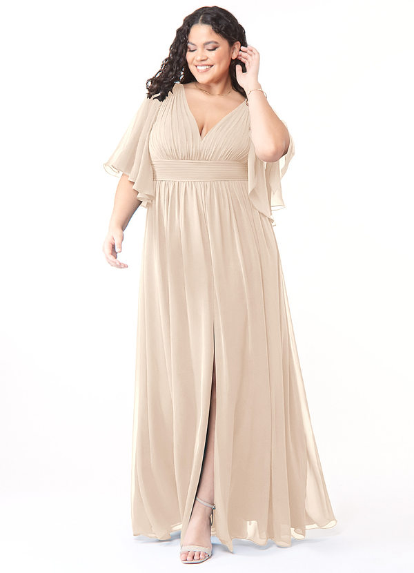 Azazie Temeka Robes Demoiselle d'honneur Robe Trapèze en Mousseline de soie Rayé Albâtre Blanc image1