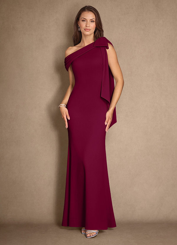 Azazie Myers Mother of the Brides Dresses Burgundy Mermaid Pleated Stretch Crepe Dress image1