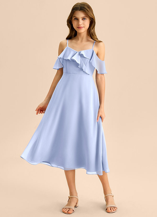 Azazie Kamilla Junior Abito A-Line in Chiffon a Spalla Scoperta Ghiaccio image1