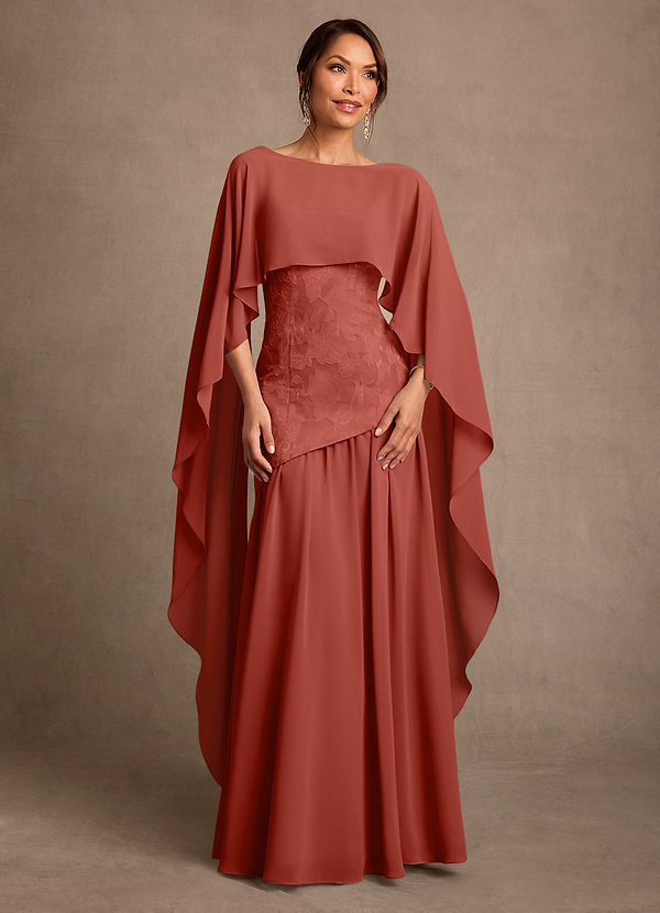 Azazie Flossie 신부의 어머니 드레스 A라인 주름진 쉬폰 플로어 길이 드레스 image1