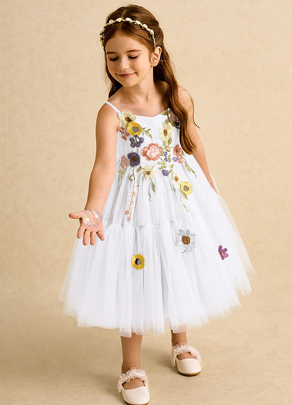 Azazie Osea Blumenkinder Kleider Ballkleid Plissee Tüll Kleid Weiß image1