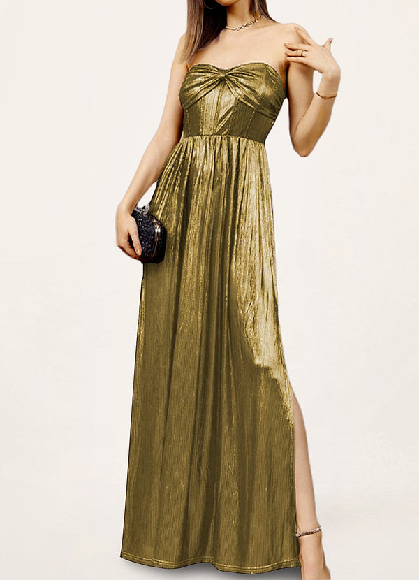 front Bevington Gold Metallic Strapless Maxi Dress