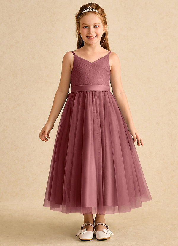 Azazie Patootie Vestidos de Niña de Flores Vestido de Amatista de Tul de Corte En A con Tirante Espagueti image1