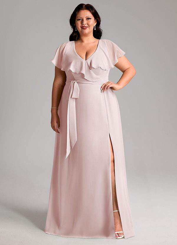 Azazie Lainey Bridesmaid Dresses Blushing Pink A-Line with Pockets Chiffon Dress image1
