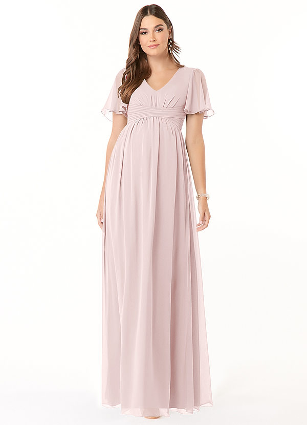 Azazie Verna Maternity Bridesmaid Dresses A-Line V-Neck Ruched Chiffon Floor-Length Dress image1