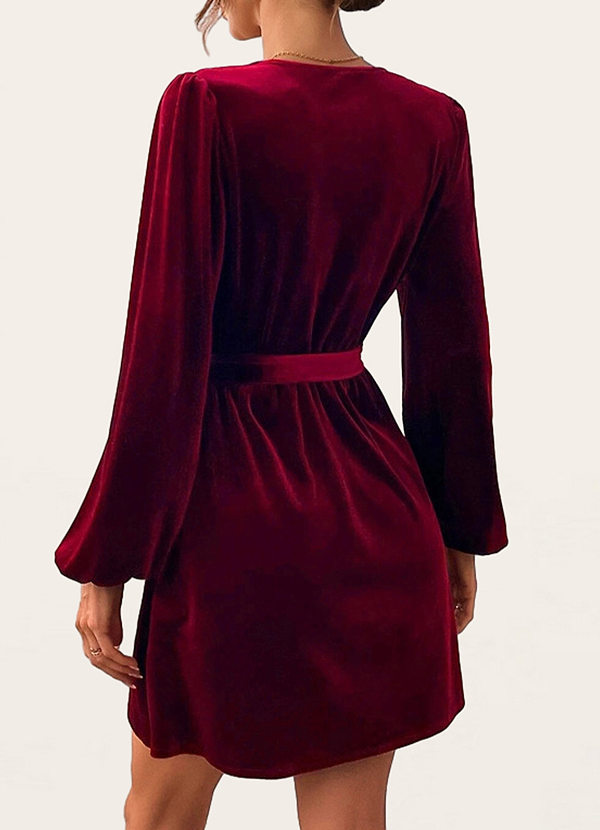 back Tazlina Burgundy Velvet Long Sleeve Mini Dress