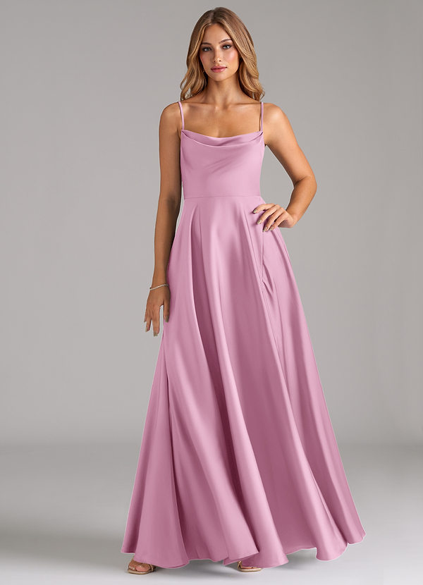 Azazie Elle Bridesmaid Dresses Candy Pink A-Line Pleated Stretch Satin Dress image1
