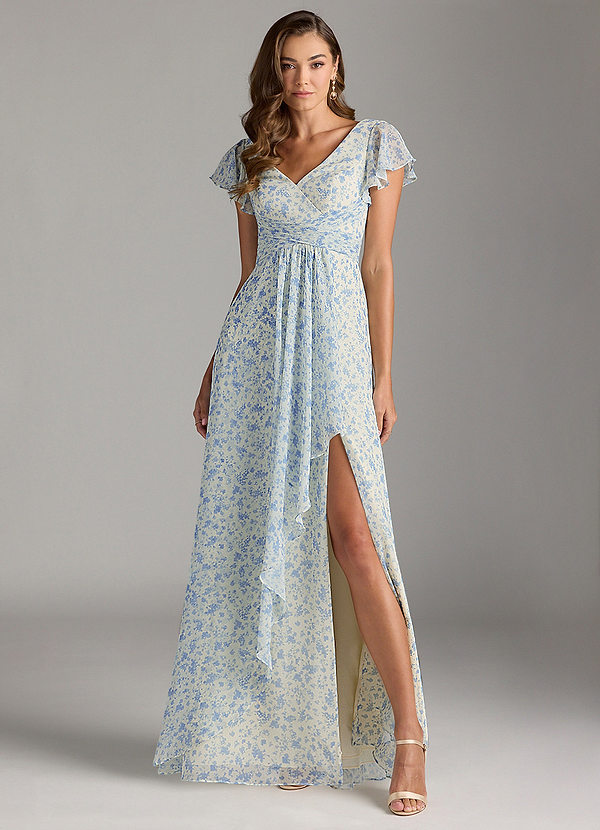 Azazie Omari Bridesmaid Dresses Blue And White Ditsy Floral A-Line Chiffon Dress image1