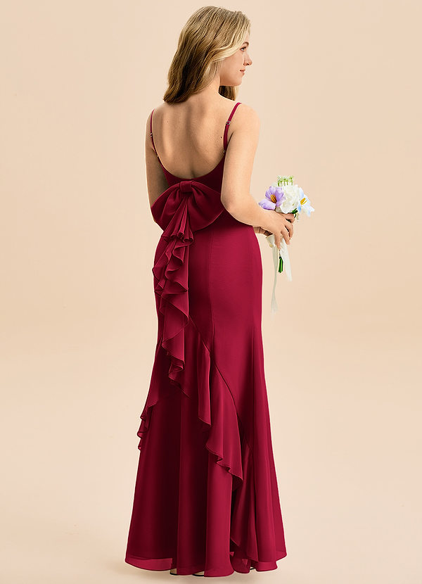 Azazie Lioren Junior Burgundy Mermaid Bow Chiffon Dress image1