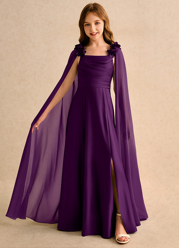 Azazie Rosita Girls Formal Blumenkinder Kleider A-Linie Plissee Matte Satin Kleid Traube image1