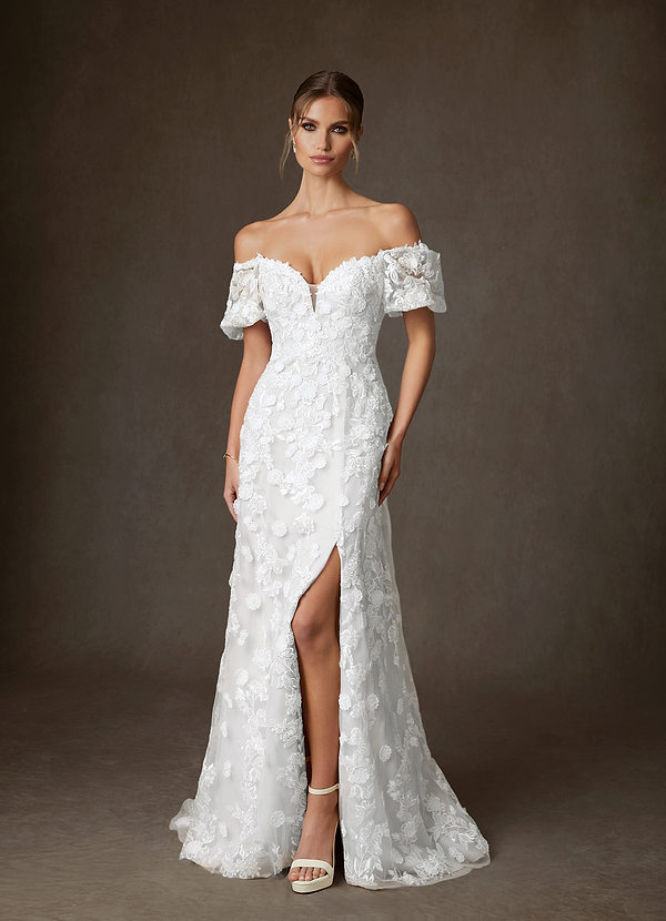 Azazie Vivienne Brautkleider A-Linie Herzchen Spitze Kleid Diamantweiß image1