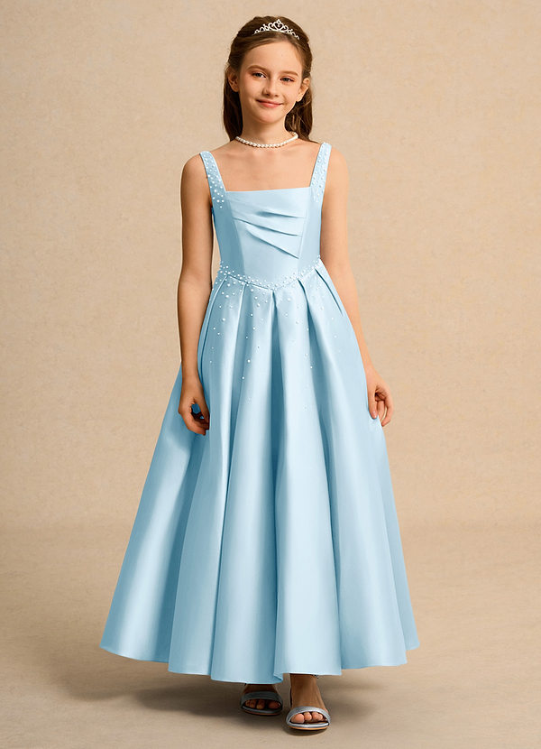 Azazie Mochi Girl Vestidos de Niña de Flores Vestido de Azul Cielo de Satin Mate de Princesa con Plisado image1