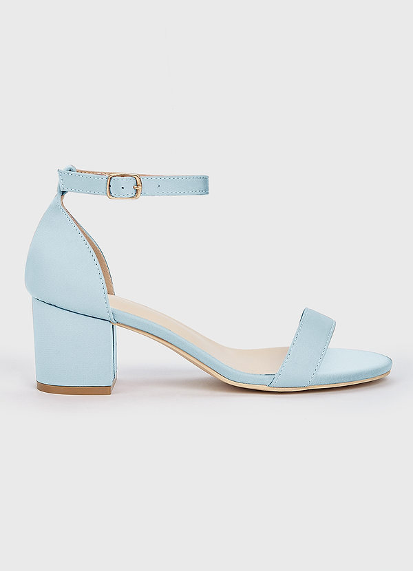 front Matching Color Stretch Satin One Strap Buckle Block Heel Sandals