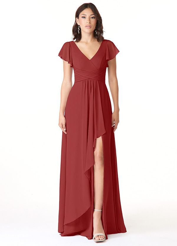 Azazie Omari Bridesmaid Dresses Rust A-Line Chiffon Dress image1