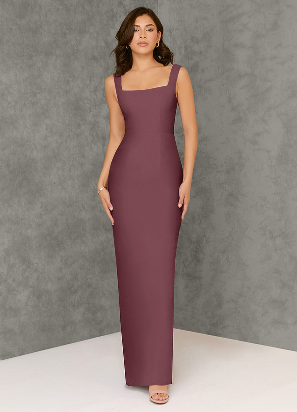Azazie Flori Bridesmaid Dresses Sangria Sheath Square Neckline Chiffon Dress image1