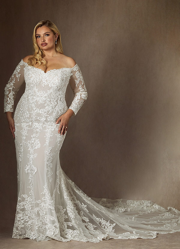 Azazie Empiria Wedding Dresses Diamond White Mermaid Sequins Tulle Dress image1