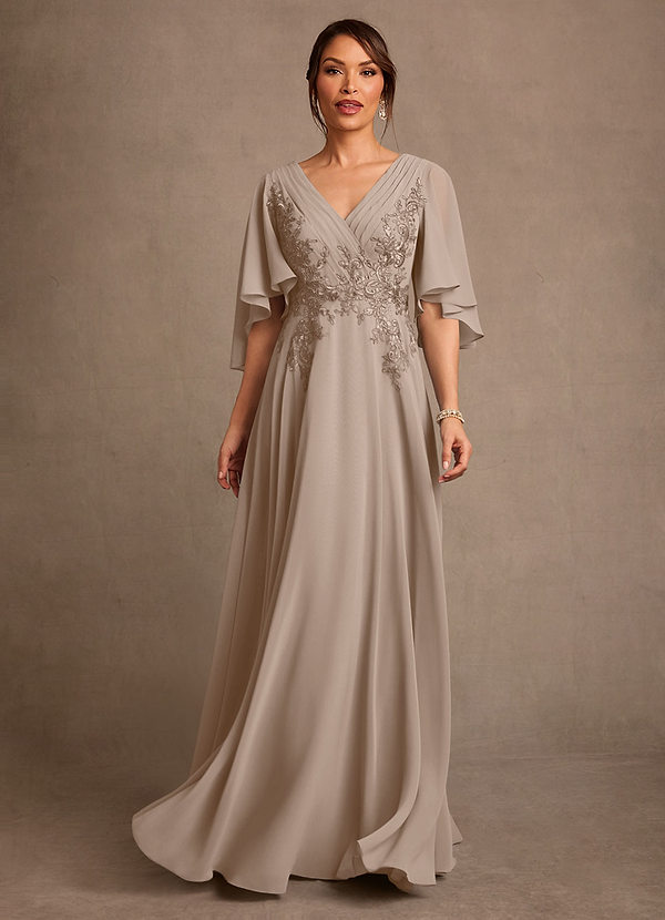 Tilda Vestidos para la madre de la novia Vestido Gris Pardo de Gasa de Corte en A con Encaje image1