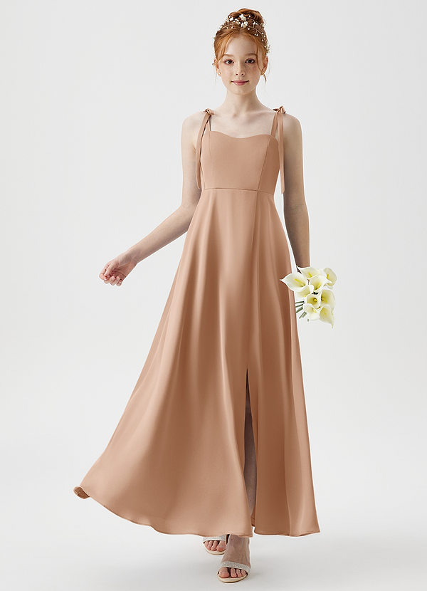 Azazie Rosey Junior Robe Trapèze en Satin extensible Encolure en Forme de Cœur Rose Perle image1