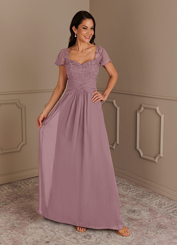 Azazie Gwenyth Mother of the Brides Dresses Dusty Rose A-Line Lace Chiffon Dress image1