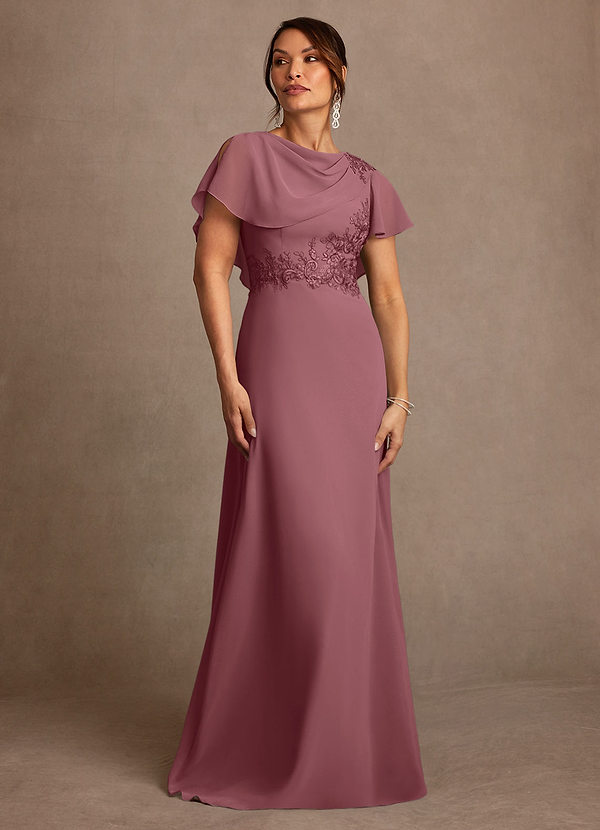 Azazie Frieda Robes de mère de la mariée Robe Trapèze en Mousseline de soie Appliqué Rose Du Désert image1