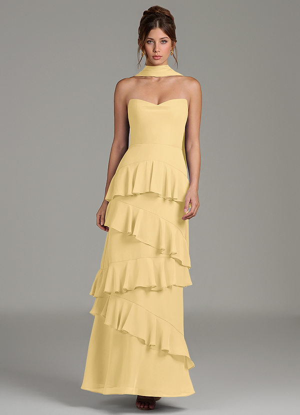 Azazie Imani Bridesmaid Dresses Butter A-Line Ruched Chiffon Dress image1