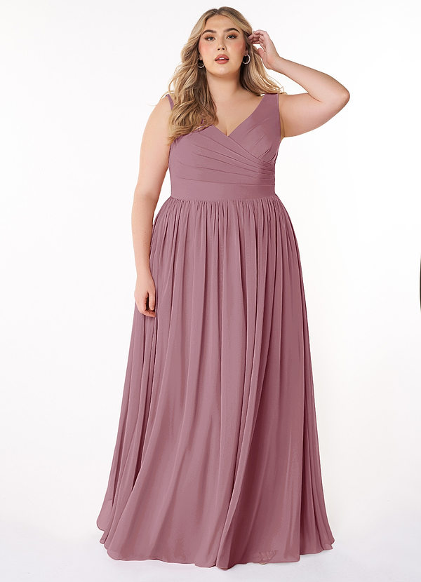 Azazie Keyla Bridesmaid Dresses Vintage Mauve A-Line V-Neck Pleated Chiffon Dress image1