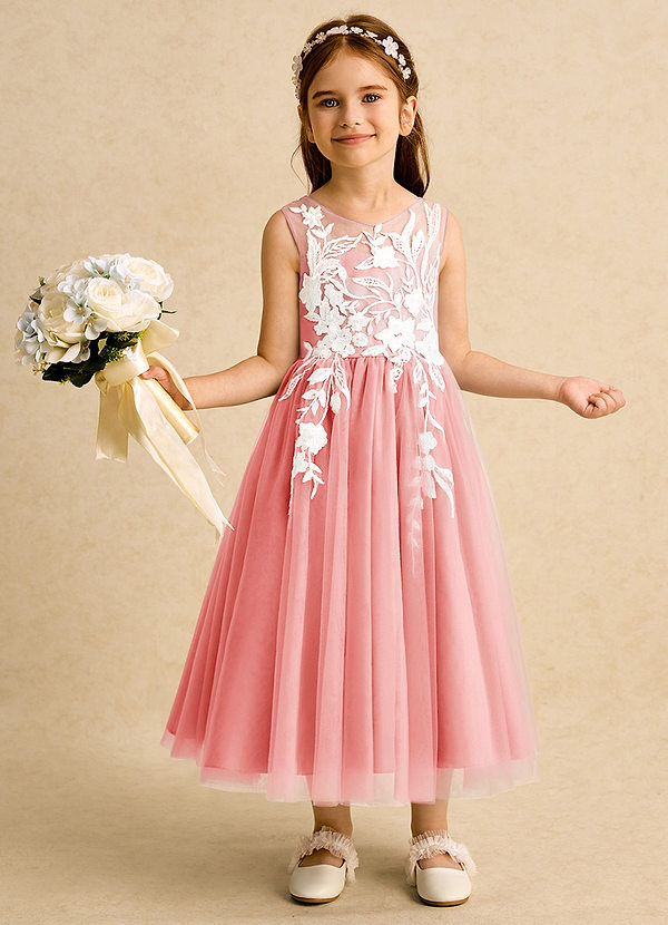 Azazie Sundae Blumenkinder Kleider Ballkleid Spitze Kleid Koralle image1