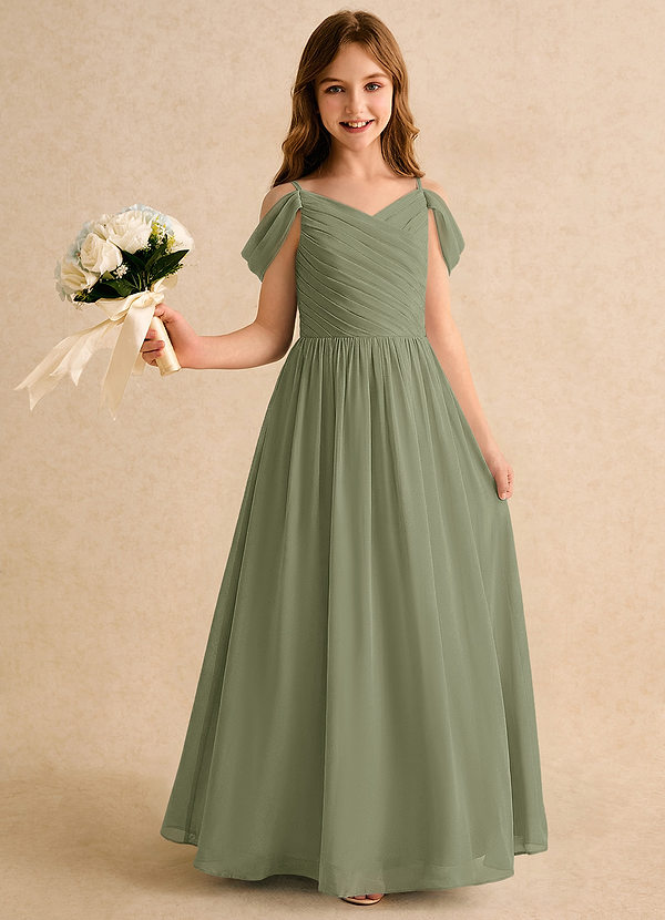 Azazie Chelo Girls Formal Bloemenmeisjes Jurken A-Lijn Jurk van Chiffon Geplooid Pistache image1