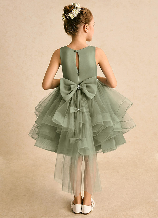 Azazie Tinie Blumenkinder Kleider Ballkleid Schleifen Tüll Kleid Pistazie image1